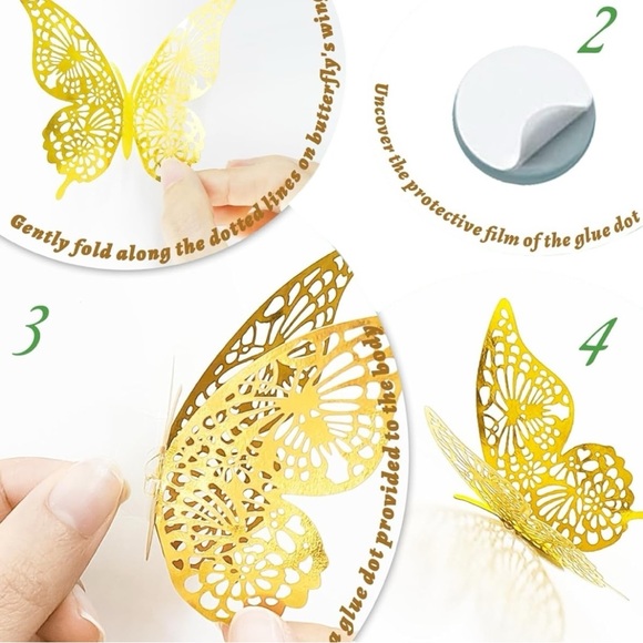 6 DECOR, RANDOM BUTTERFLIES 🪢 GOLD IN 4 DIFFERENT STYLES/SIZES - Picture 5 of 5